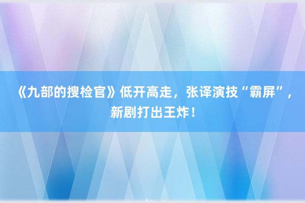 《九部的搜检官》低开高走，张译演技“霸屏”，新剧打出王炸！