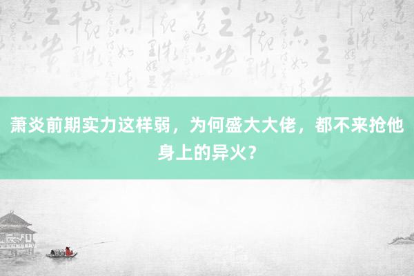 萧炎前期实力这样弱，为何盛大大佬，都不来抢他身上的异火？