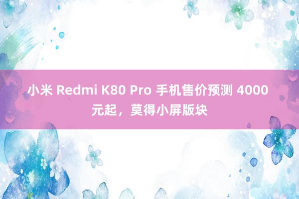 小米 Redmi K80 Pro 手机售价预测 4000 元起，莫得小屏版块